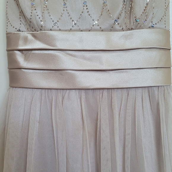 Dress Barn Pink Gold Dress Ribbon, Sequins, Rhinestones, Tulle Size 8 Petite - Picture 5 of 12